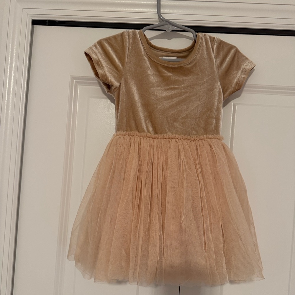Taylor Joelle 
Girls Velvet Top Tulle Skirt Dress - Blush/Taupe